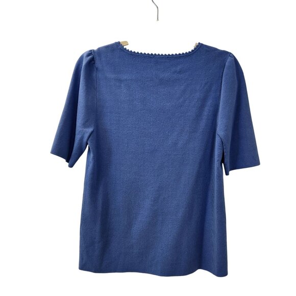 Talbots Scalloped Neckline Puff Sleeve Short Sleeve Sweater Size Medium - Picture 2 of 5